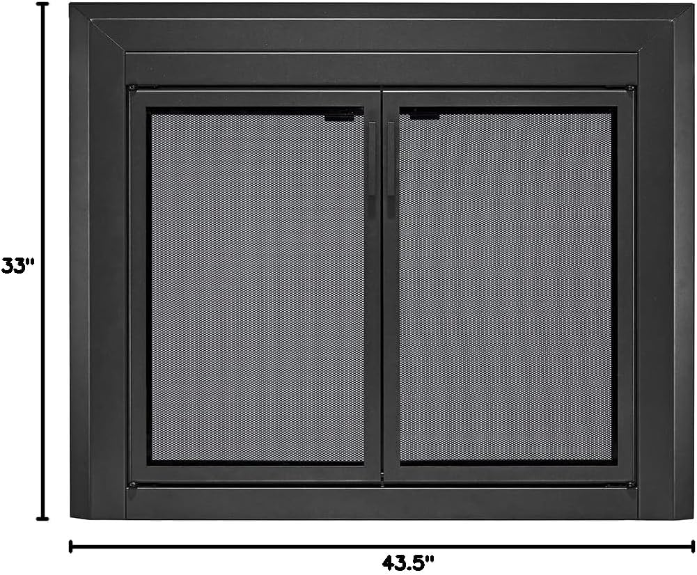 UniFlame - Logan - Cabinet-Style Fireplace Doors with Smoke Tempered Glass (Color: Black, Size: Large - Fits Opening 36in to 43in W x 25.5in to 32.5in H)