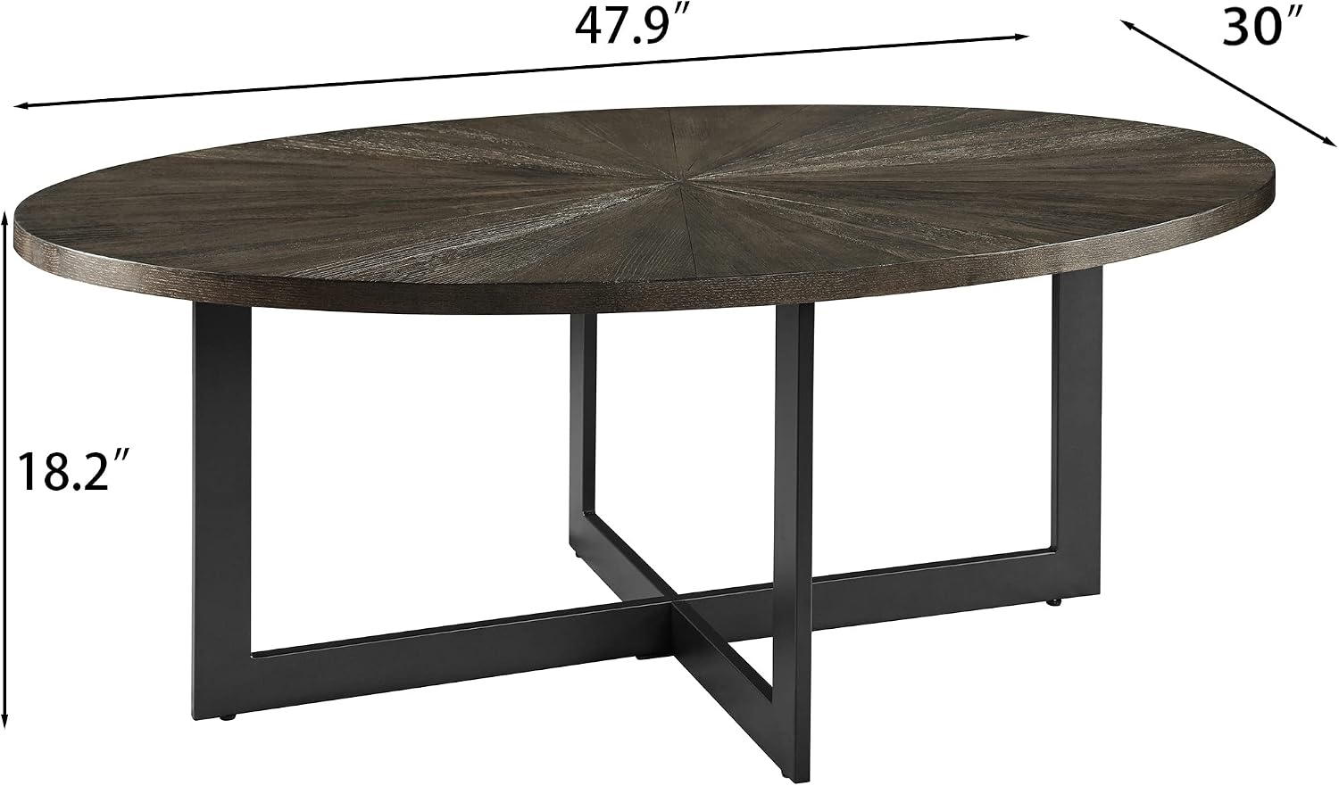 Solid Wood Oval Coffee Table with Cross Metal Legs, 47.9' Industrail Bar Cocktail Table for Living Room Kitchen Office Sofa Table Bristro Table for Cafe/Bar Black 1831BK