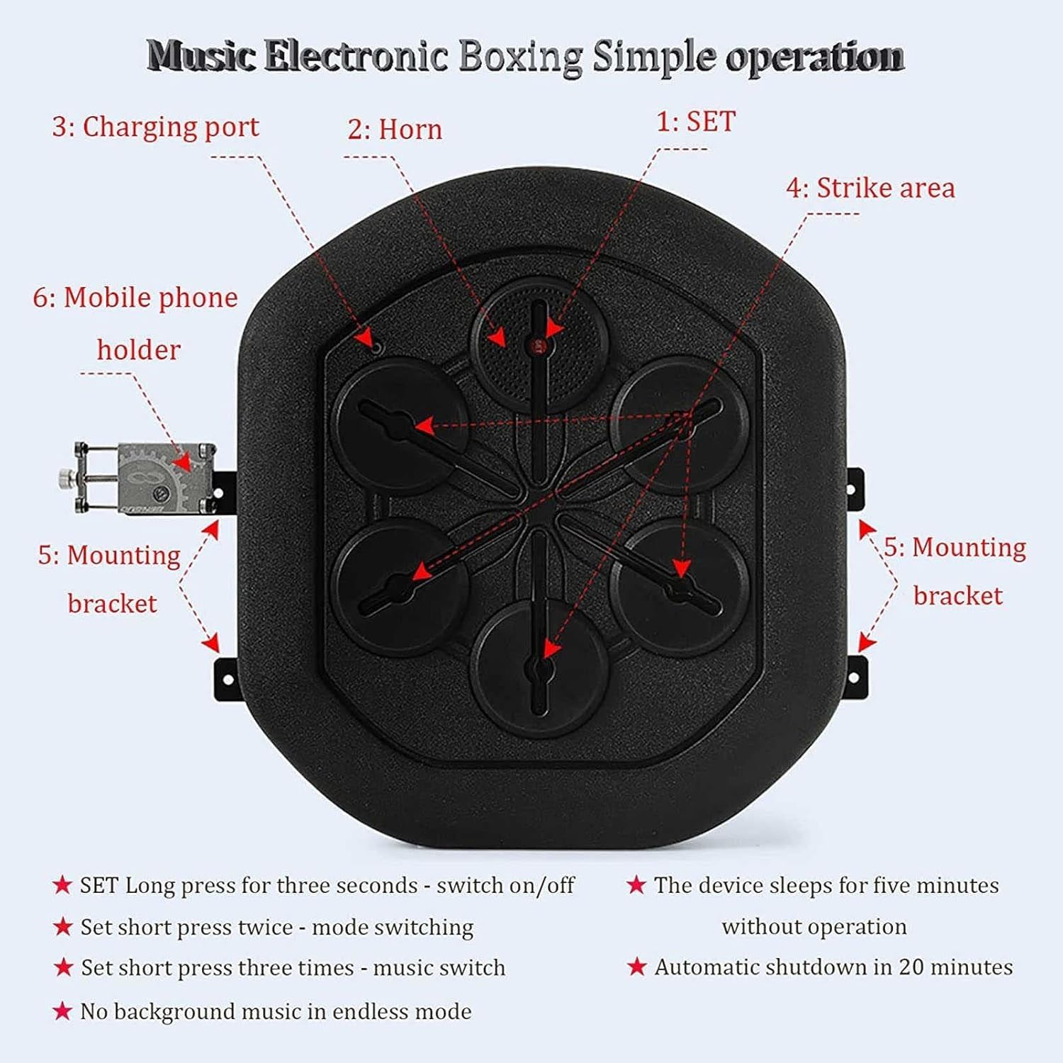 Music Boxing Machine Smart Music Boxing Machine, Wall Mounted Boxing Machine with Music and Lights, Punching Bag Training Equipment