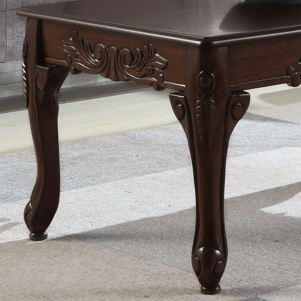 Roundhill Furniture 3Pc Wood Coffee and End Table Set, Dark Cherry