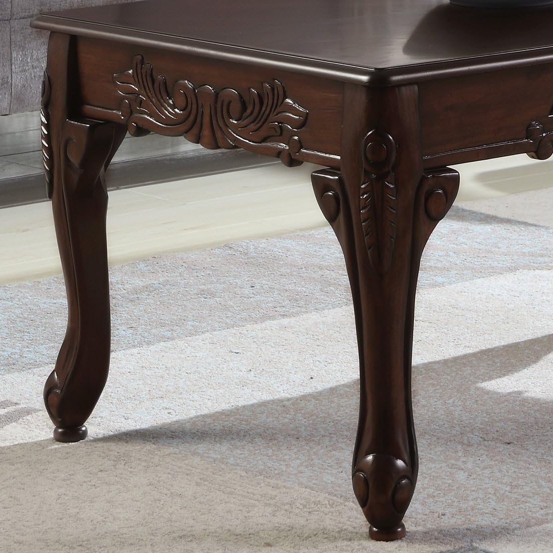 Roundhill Furniture 3Pc Wood Coffee and End Table Set, Dark Cherry