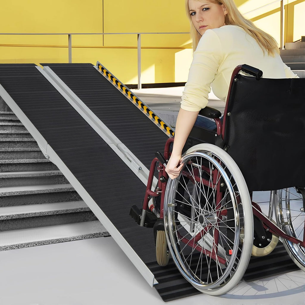 Goplus 5 FT Portable Wheelchair Ramp, Anti-Slip Folding Handicap Ramp w/Transition Plate, Reflective Warning Stickers, 600 LBS Threshold Ramp for Stairs, Doorways, Scooter, Trunk, Curbs, Garage
