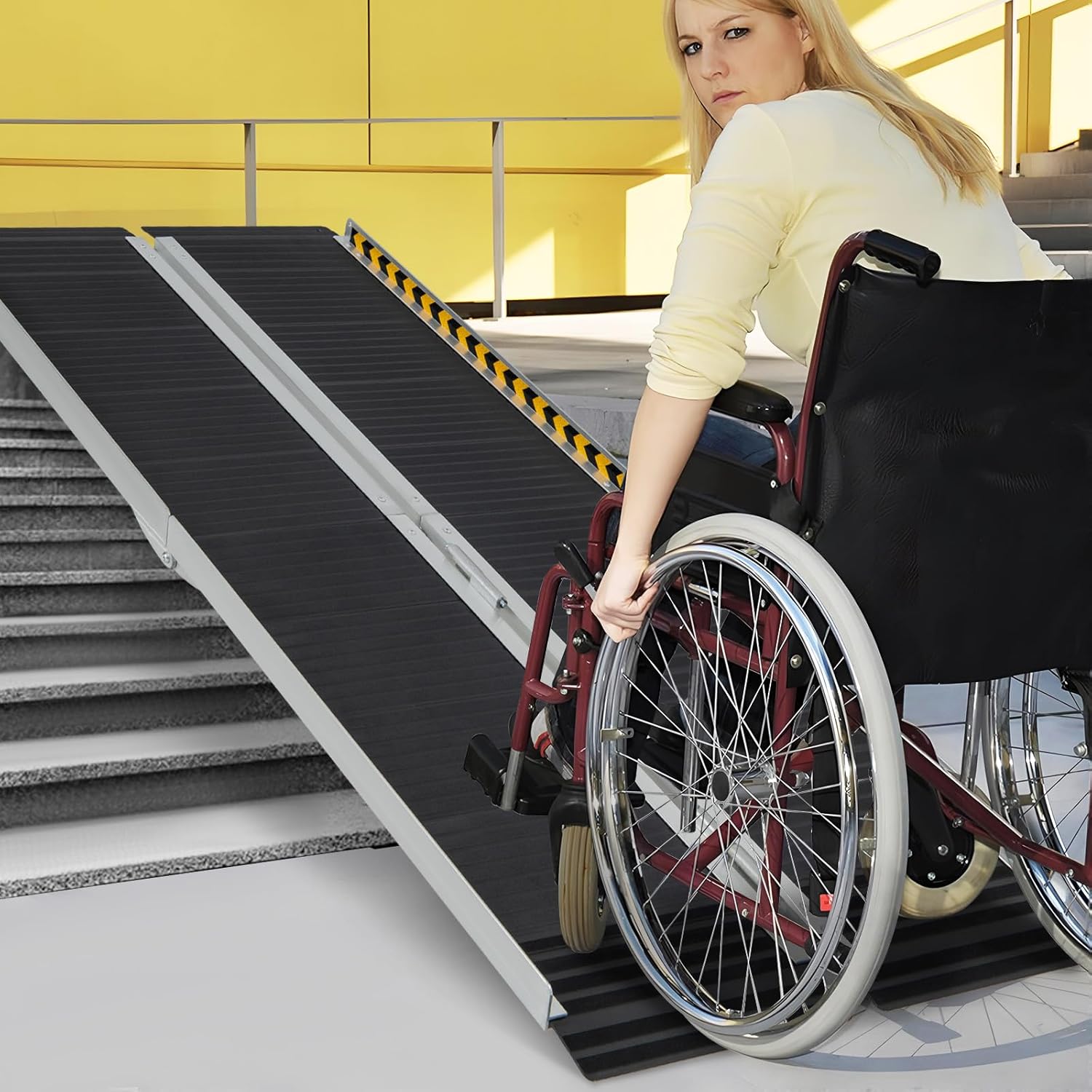 Goplus 5 FT Portable Wheelchair Ramp, Anti-Slip Folding Handicap Ramp w/Transition Plate, Reflective Warning Stickers, 600 LBS Threshold Ramp for Stairs, Doorways, Scooter, Trunk, Curbs, Garage