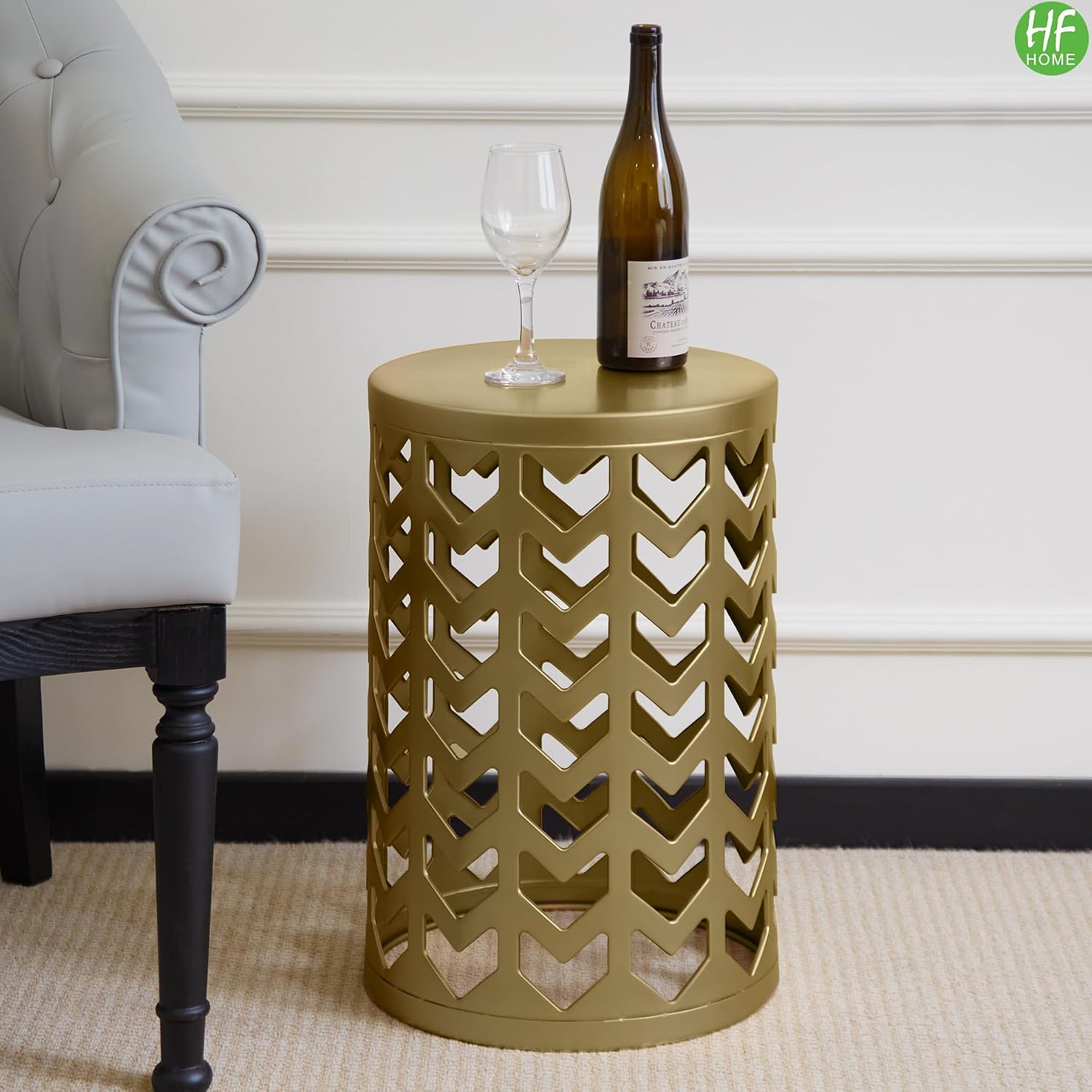 Nesting Side Table Set of 3 Decorative Round Garden Stools for Indoor Outdoor Heavy Duty Metal Frame Side Table Nightstands Modern End Table Plant Stand, Glossy Golden