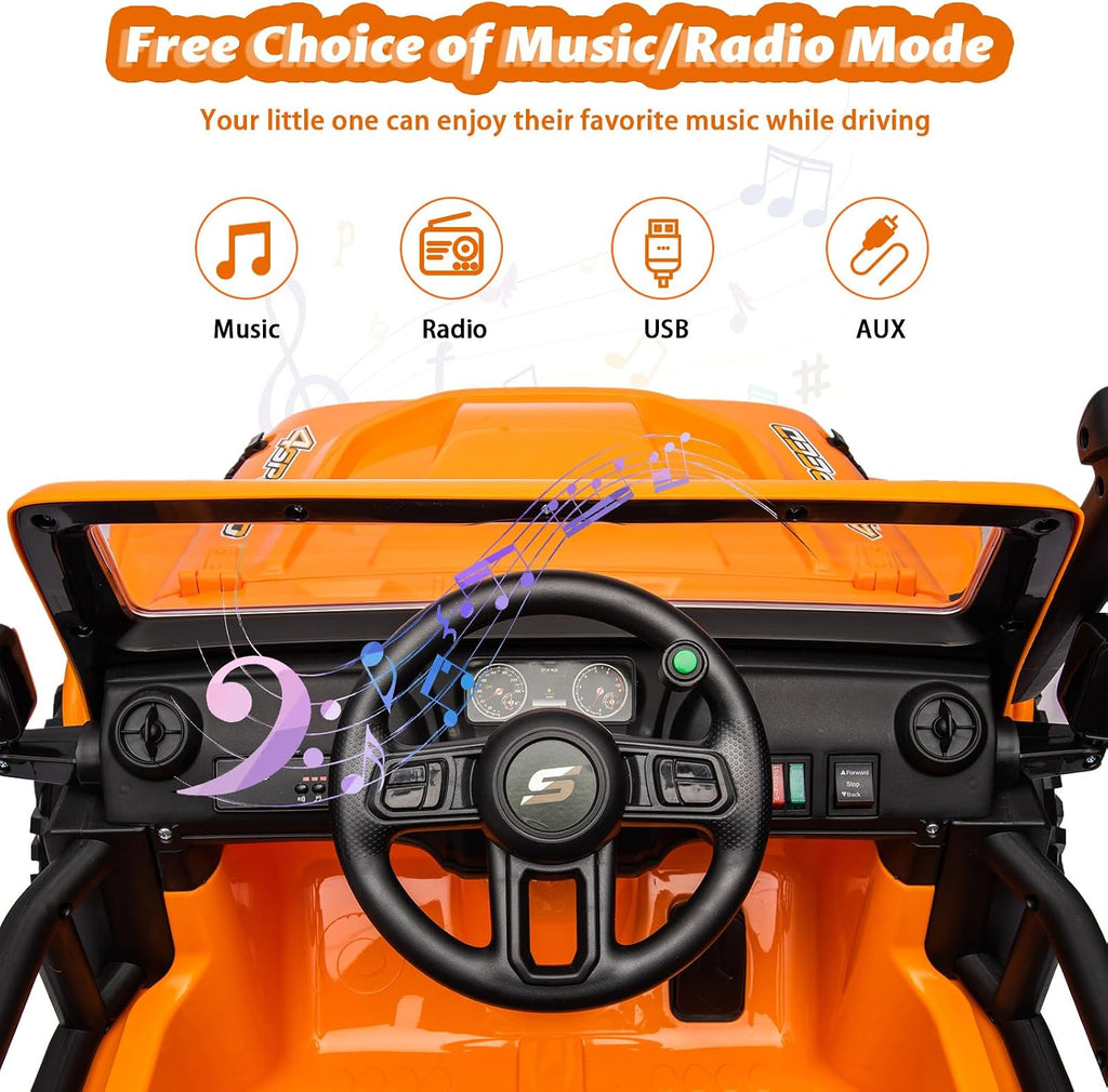 GarveeLife 24V Ride On Car for Kids, 2 Seater Electric Truck with Remote Control, 4x45W Powerful Engine, Battery Powered Ride On Toys for Kids, 4WD/2WD Switchable, Led Headlight & Music Player, Orange