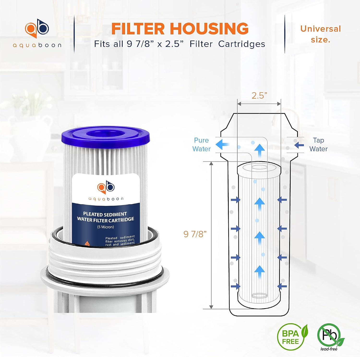 Aquaboon 5 Micron 10x2.5 Whole House Pleated Sediment Filter Cartridge for Well Water Filter Replacement Compatible with WFPFC3002, WHKF-WHPL, 50-Pack