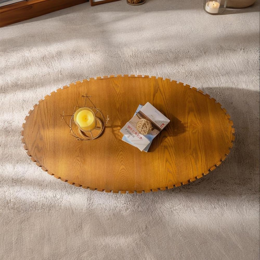 Oval Fluted Coffee Table Drum Coffee Tables for Living Room Modern Pedestal Center Table (Oval Wood 43.3in)