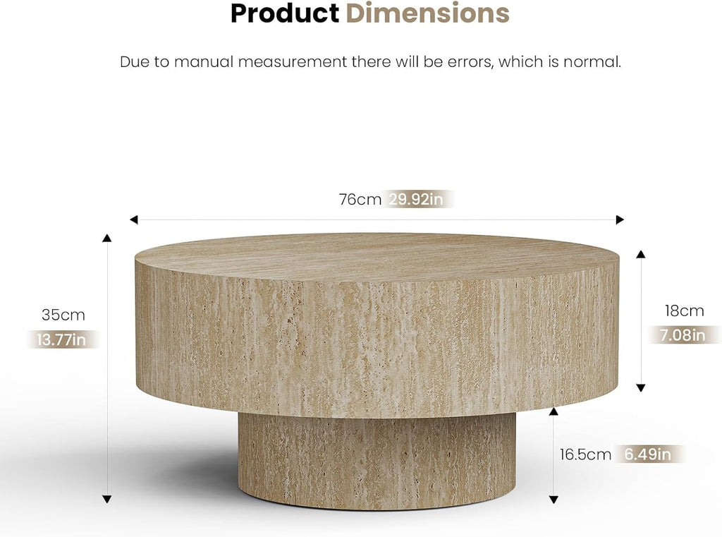 Modern Round Coffee Table, Round Coffee Tables for Living Room Contemporary Low Circle Center Table for Apartment, Farmhouse, Office, Mesa De Cafe (Round Travertine)