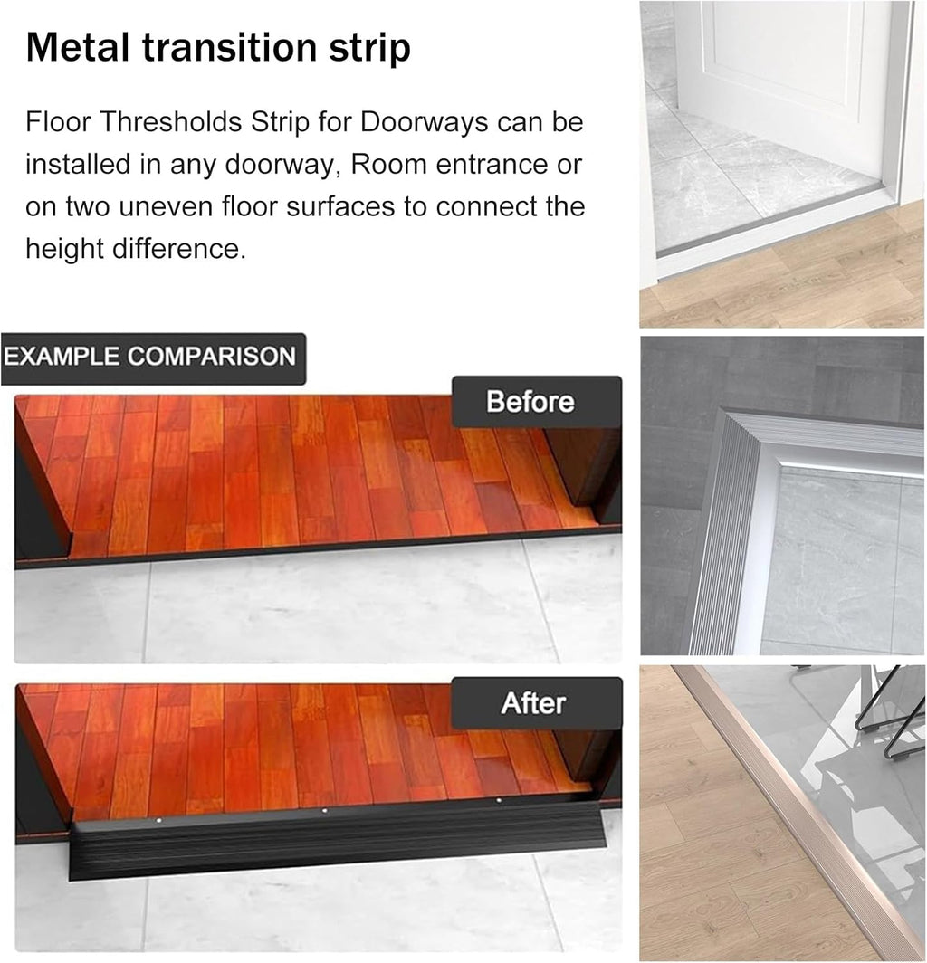 Floor Transition Strip 4 Inch Wide Threshold Ramp, Aluminum Thresholds for Doorways, Kitchen Bedroom Bathroom Doors Reducer Gap Cover, Suitable for Threshold Height Between 0.4-1.4 Inch(Gray,10pcs)