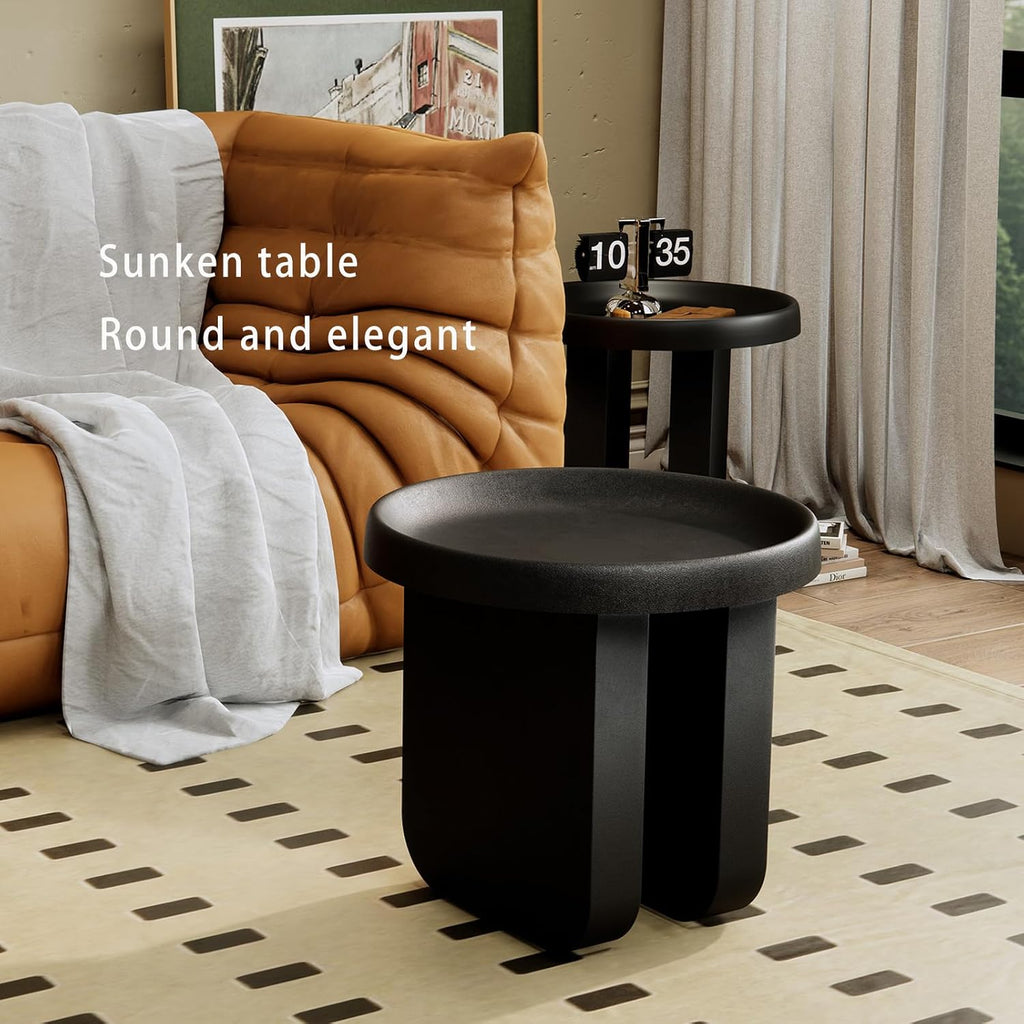 Round Side Table, Modern end Table,Small Metal Coffee Table,Unique Circle Accent Table for Living Room,Bedroom (Black, Small Circle：19.3 x 19.7（in）)