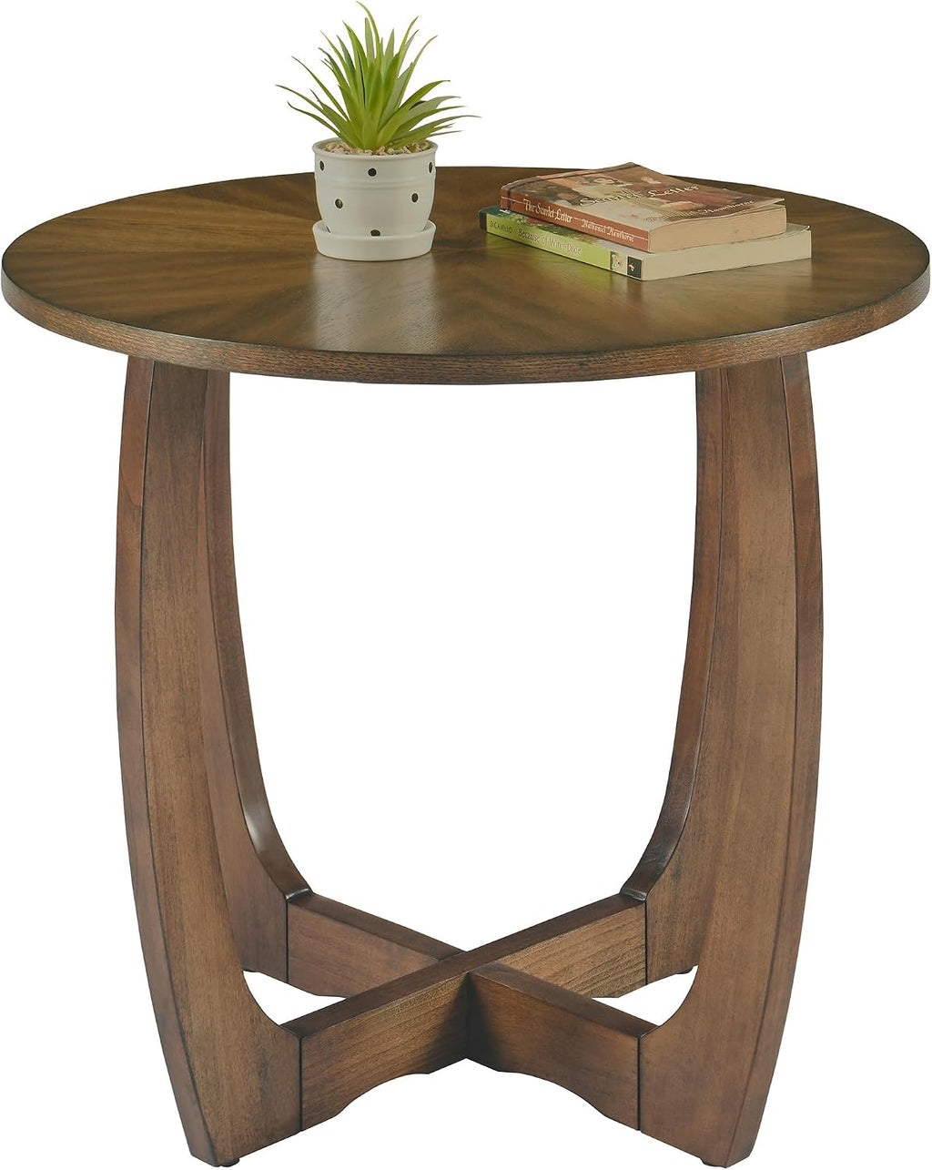 Round End Table, Rustic Farmhouse Side Table with Criss-Cross Wood Legs, Accent Furniture for Family, Dinning or Living Room, Small Coffee Table for Small Spaces, Vintage Brown