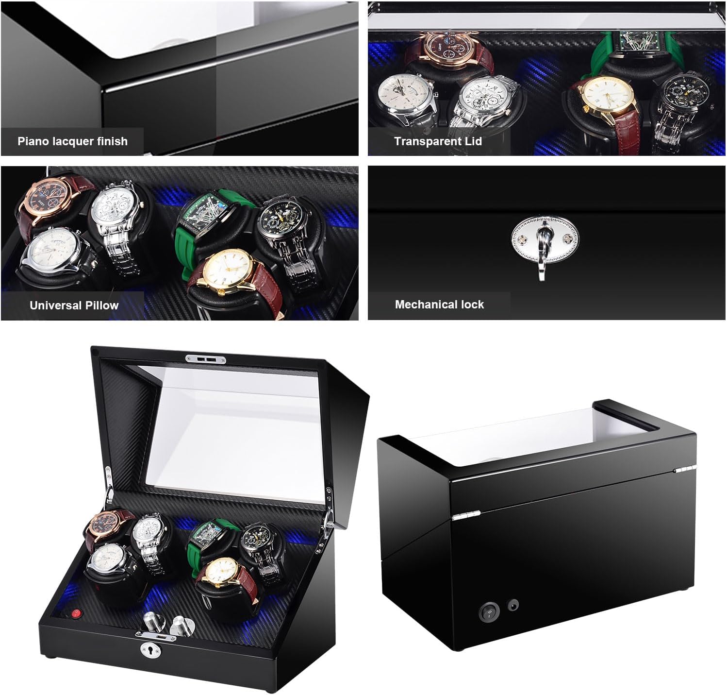 Watch Winder for Automatic Watches, Watch Winders 3/6 Slot for Rolex, Watch Rotator Uses Super Quiet Motor, 4 Rotation Mode Setting & LED Light & Mechanical Lock, Gift for Man