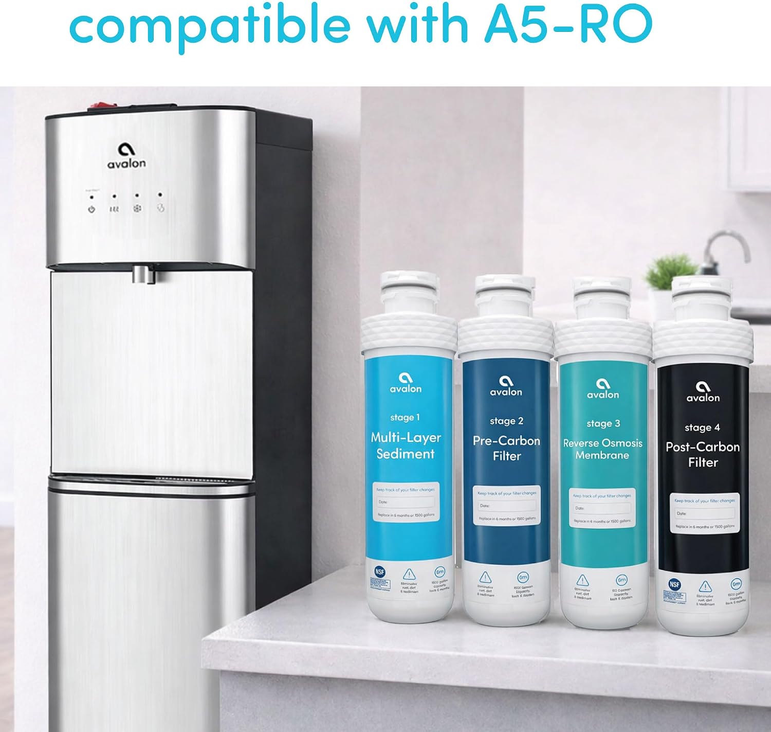 Avalon Genuine 4 Stage Reverse Osmosis Replacement Filters for Avalon Branded Bottleless RO Water Coolers, Patended,4 Count (Pack of 1), White