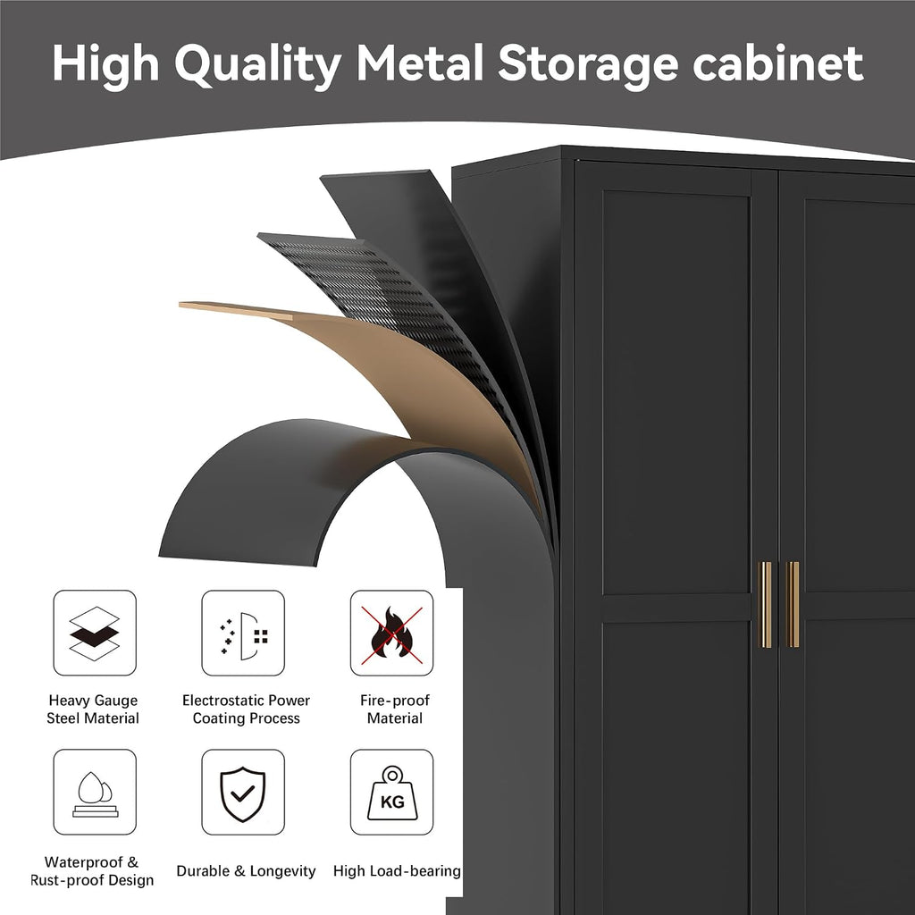 Bevivog Black Tall Bathroom Storage Cabinet, 71' Tall Utility Pantry Cabinets with Doors and Shelves, Metal Storage Cabinet for Garage Office Kitchen Pantry Laundry Room