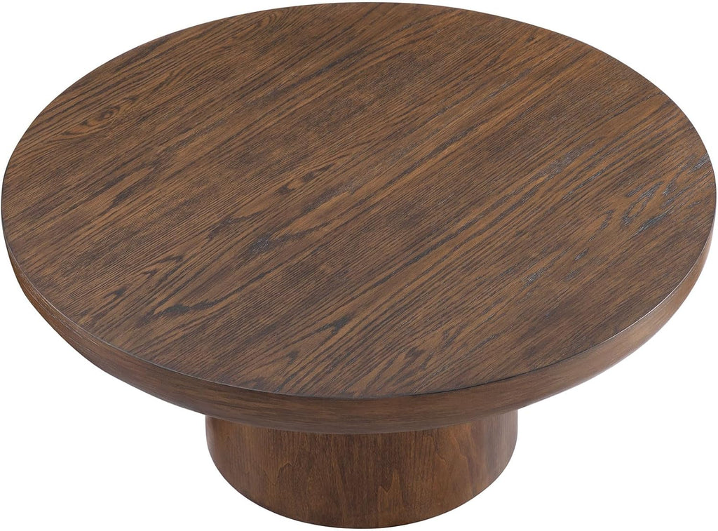 35.98' Round Coffee Table for Living Room, Modern Wood Circle Coffee Tables, Farmhouse Pedestal Center Table with Sturdy Base, Easy Assembly, Dark Brown