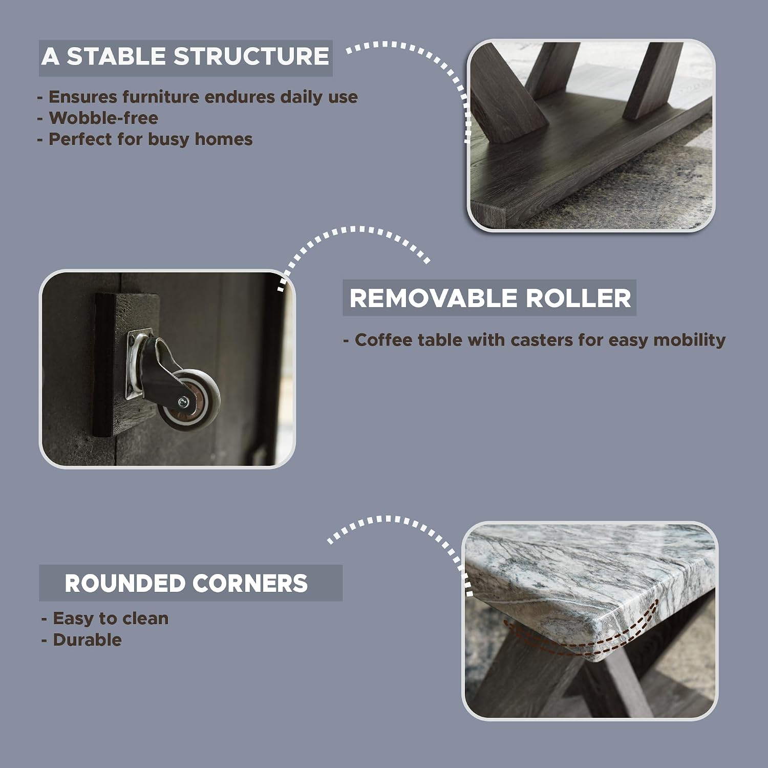 Signature Design by Ashley Bensonale Contemporary Occasional Table Set with Faux Marble Top and Casters, Set of 3, Gray & Dark Brown