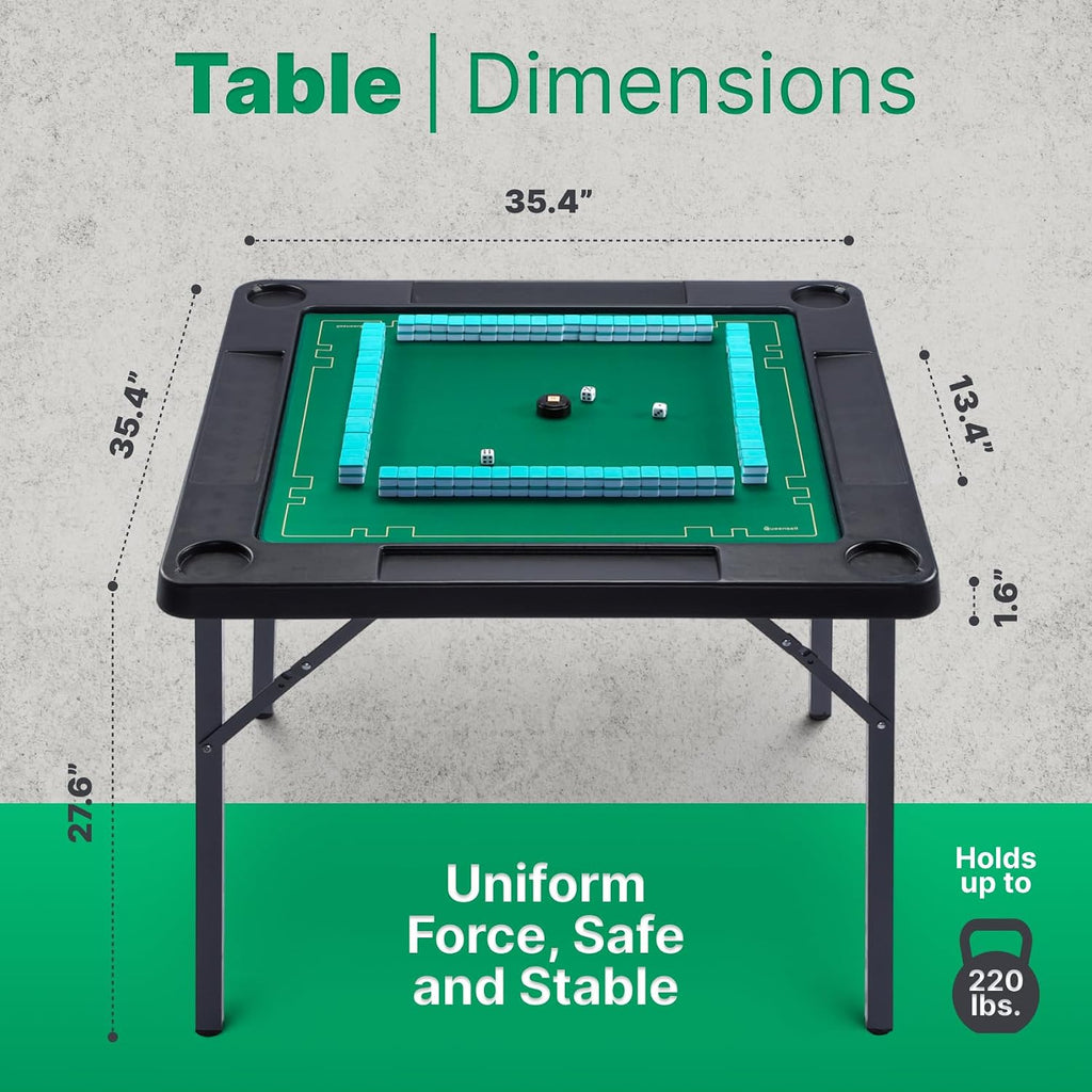Queensell 35' Folding Game Table with Cup Holders, Domino and Mahjong Table with Heavy-Duty Legs, Double-Sided Mat and Storage Bag