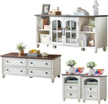 RWYHG Farmhouse Coffee Table & TV Stand Set of 4,Entertainment Center for 60 Inch TV,Wooden Coffee Tables with 4 Drawers, 2 Drawers Nightstand with Charging Station for Living Room,Bedroom,White