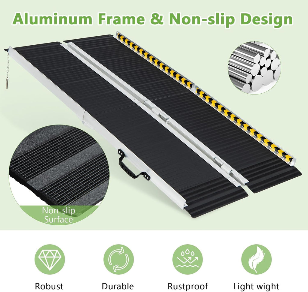 Goplus 5 FT Portable Wheelchair Ramp, Anti-Slip Folding Handicap Ramp w/Transition Plate, Reflective Warning Stickers, 600 LBS Threshold Ramp for Stairs, Doorways, Scooter, Trunk, Curbs, Garage