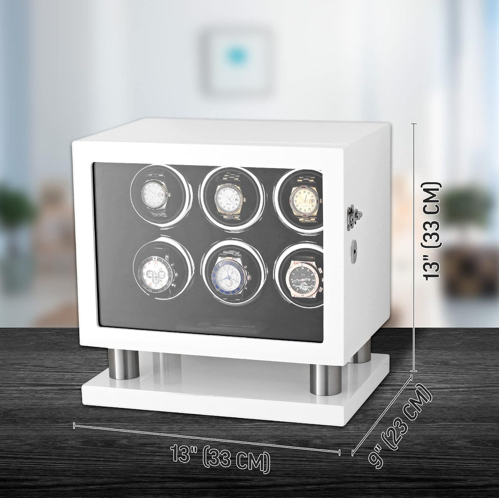 Watch Winder for 6 Watches with LED Light, LCD Display and Motor-Stop Option