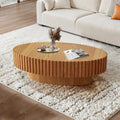 Handcraft Fluted Coffee Table 43.3' Oval Drum Center Tables with Sturdy Pedestal Easy to Assembly for Living Room Apartment Farmhouse (Oval Wood 43.3in)