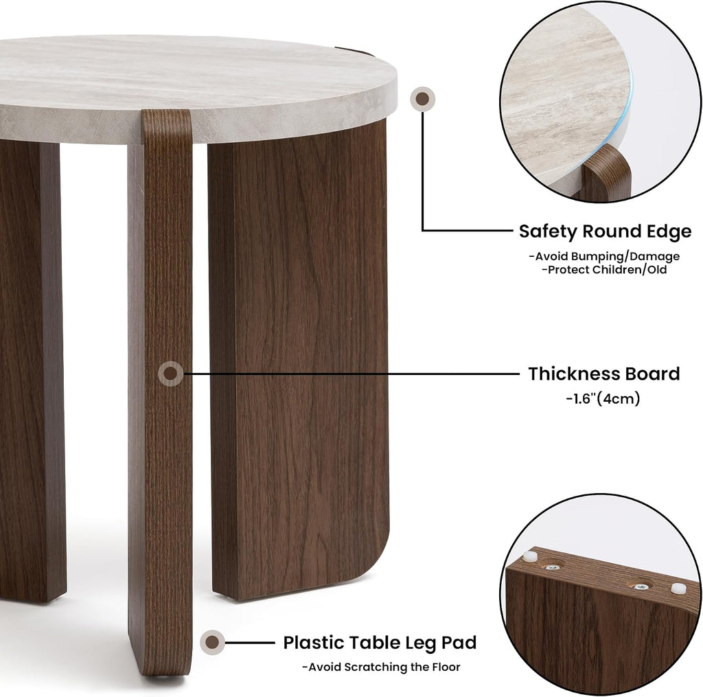 HOMPUS Modern Coffee Table Set of 2, Round Faux Marble Coffee Table and End Table Set, Farmhouse Living Room Table Set with Wooden Legs for Apartment, Small Space, Home Office