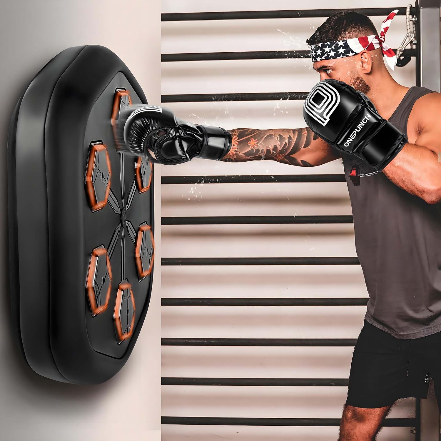 ONEPUNCH Music Boxing Machine Wall Mounted, Smart Boxing Music Machine with LED, Punching Game Machine with Phone Holder & Boxing Gloves for Stress Release