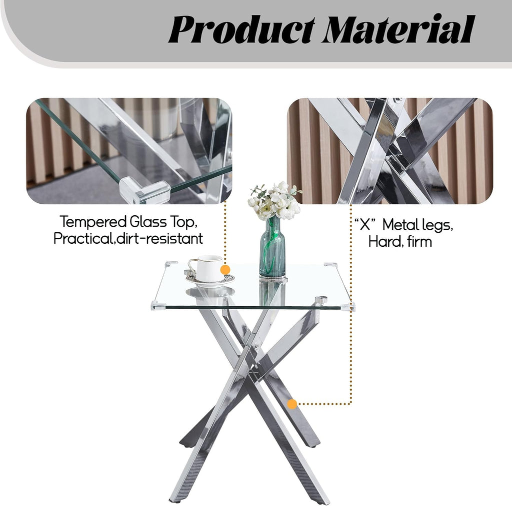 3 Pieces Living Room Table Set, 47' Glass Coffee Table and 2 End Table, Glass Coffee Table Set with Tempered Glass Tabletop and Metal Legs, for Living Room, Leisure, Apartment