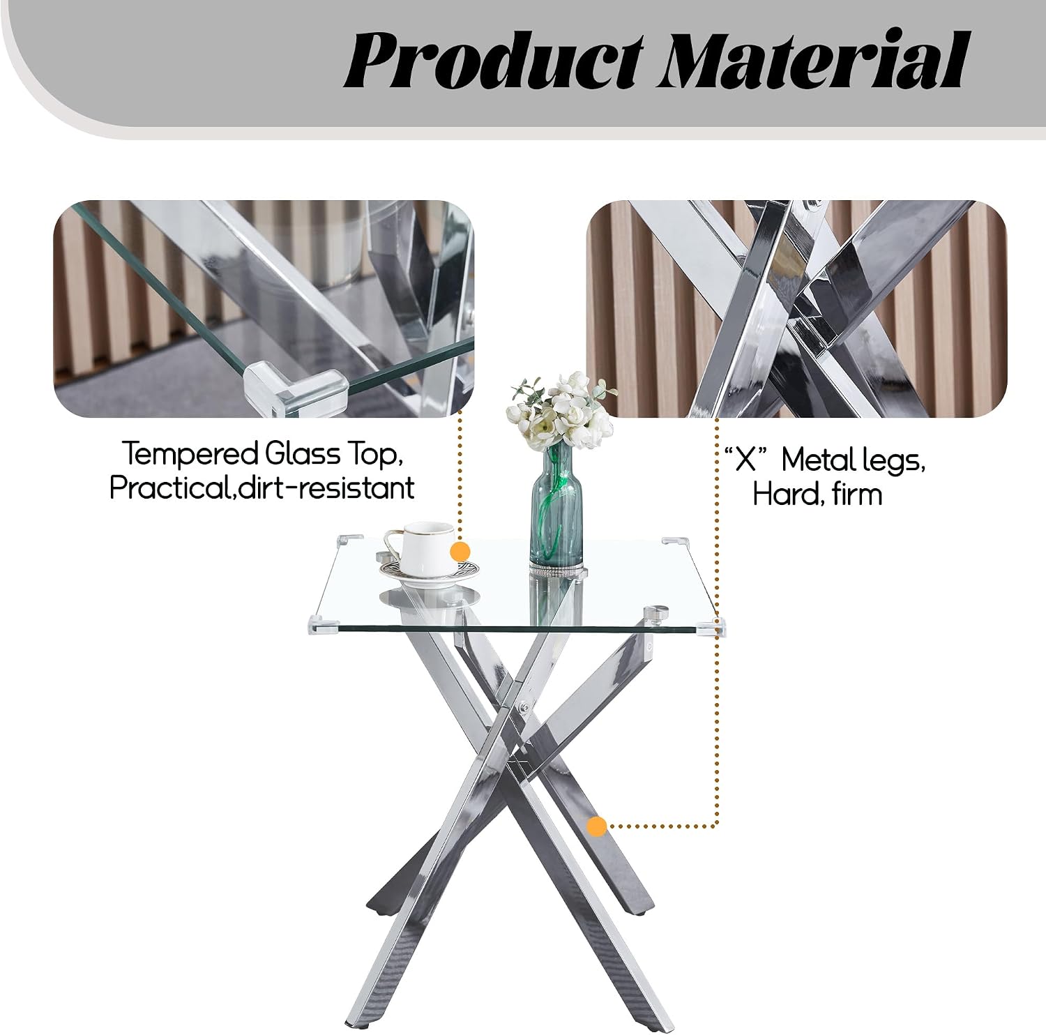 3 Pieces Living Room Table Set, 47' Glass Coffee Table and 2 End Table, Glass Coffee Table Set with Tempered Glass Tabletop and Metal Legs, for Living Room, Leisure, Apartment
