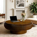 Round Drum Coffee Table Modern Coffee Tables Fluted Coffee Table Circle Center Table Pedestal End Table for Living Room Bedroom(31.5in Walnut)