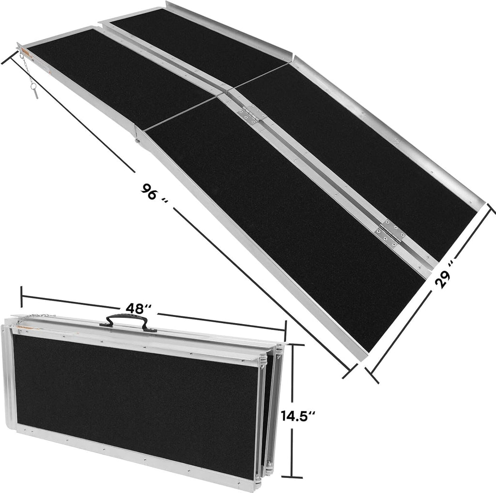 8ft Multifold Wheelchair Ramp Non Skid Threshold Ramp Foldable Mobility Scooter Ramp Handicap Ramp Aluminum for Steps Home Stairs Doorways