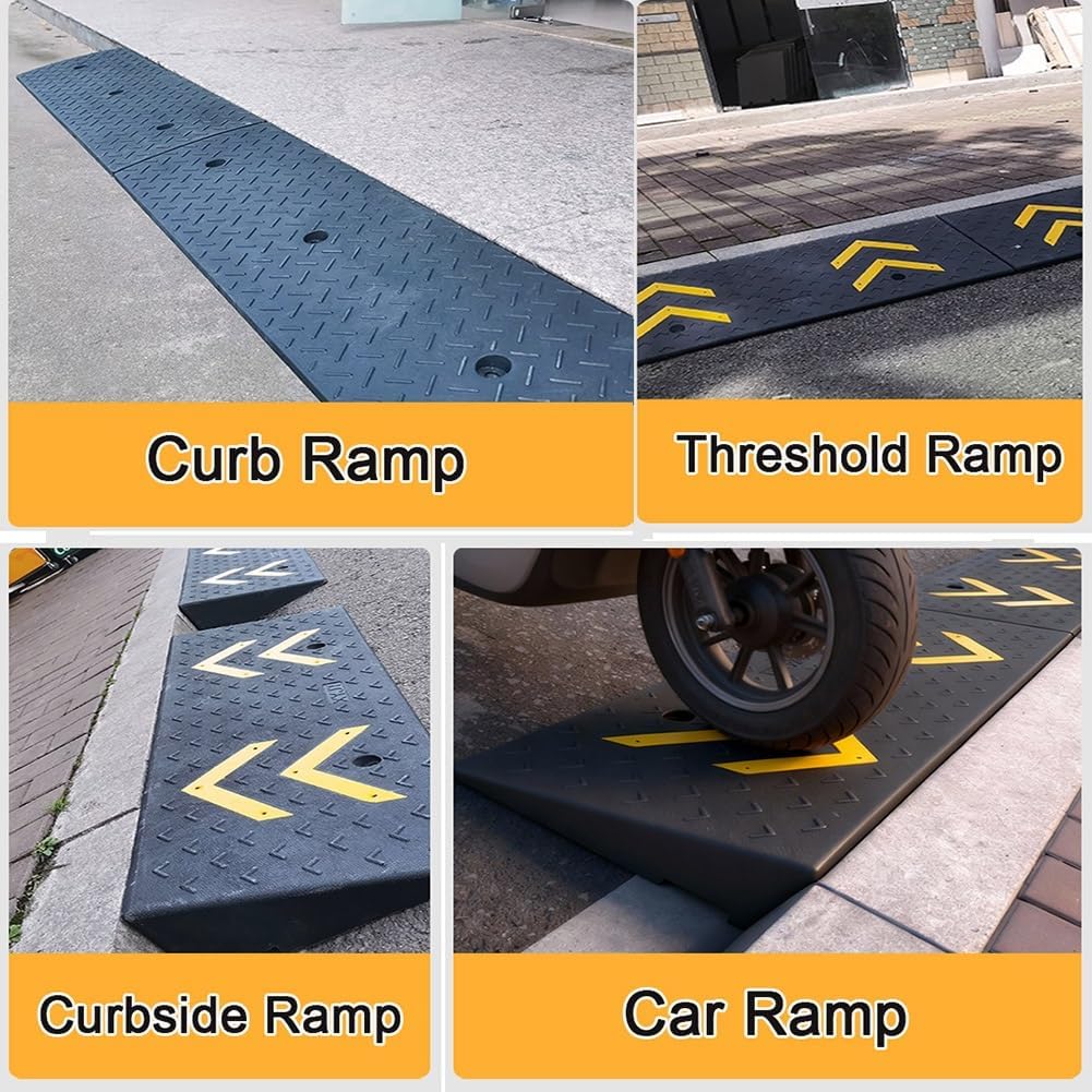 Rubber Kerb Ramps 4-7 inches Height, Heavy Duty Threshold Ramps for Driveway, Mobility Scooter/Step, 20 Ton Load Capacity(Rise 4.7 inch/12cm)