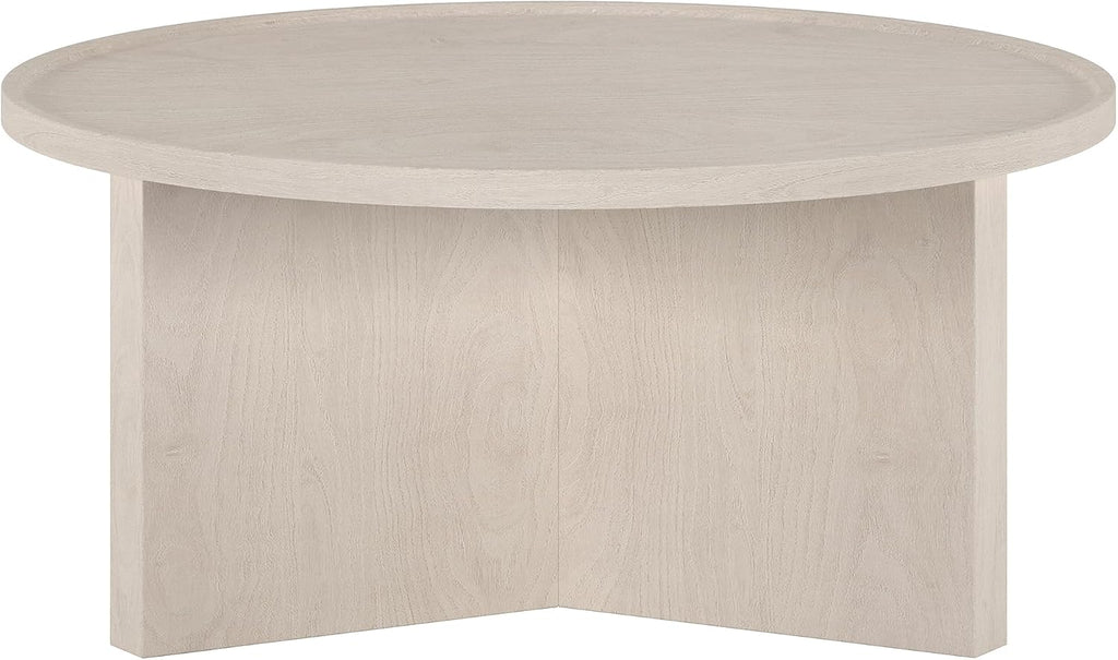 Henn&Hart 32' Round Wood Pedestal Low-Profile Coffee Table for Living Room, Family Room, Office or Apartment, Beech White
