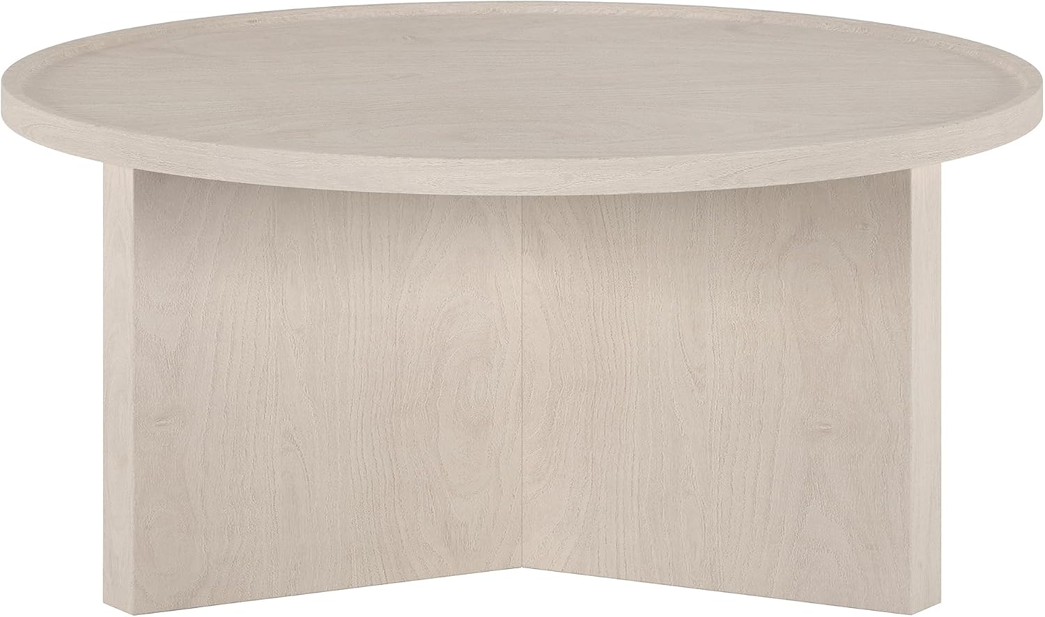 Henn&Hart 32' Round Wood Pedestal Low-Profile Coffee Table for Living Room, Family Room, Office or Apartment, Beech White