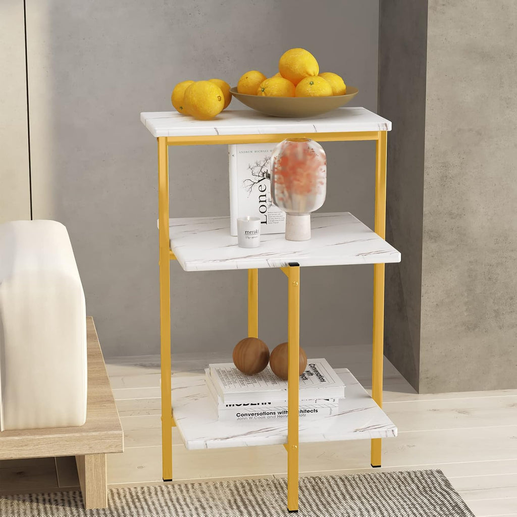 Lamerge Marble Coffee Table Set - 3 Piece Living Room Table Set with Metal Frame, Gold+White