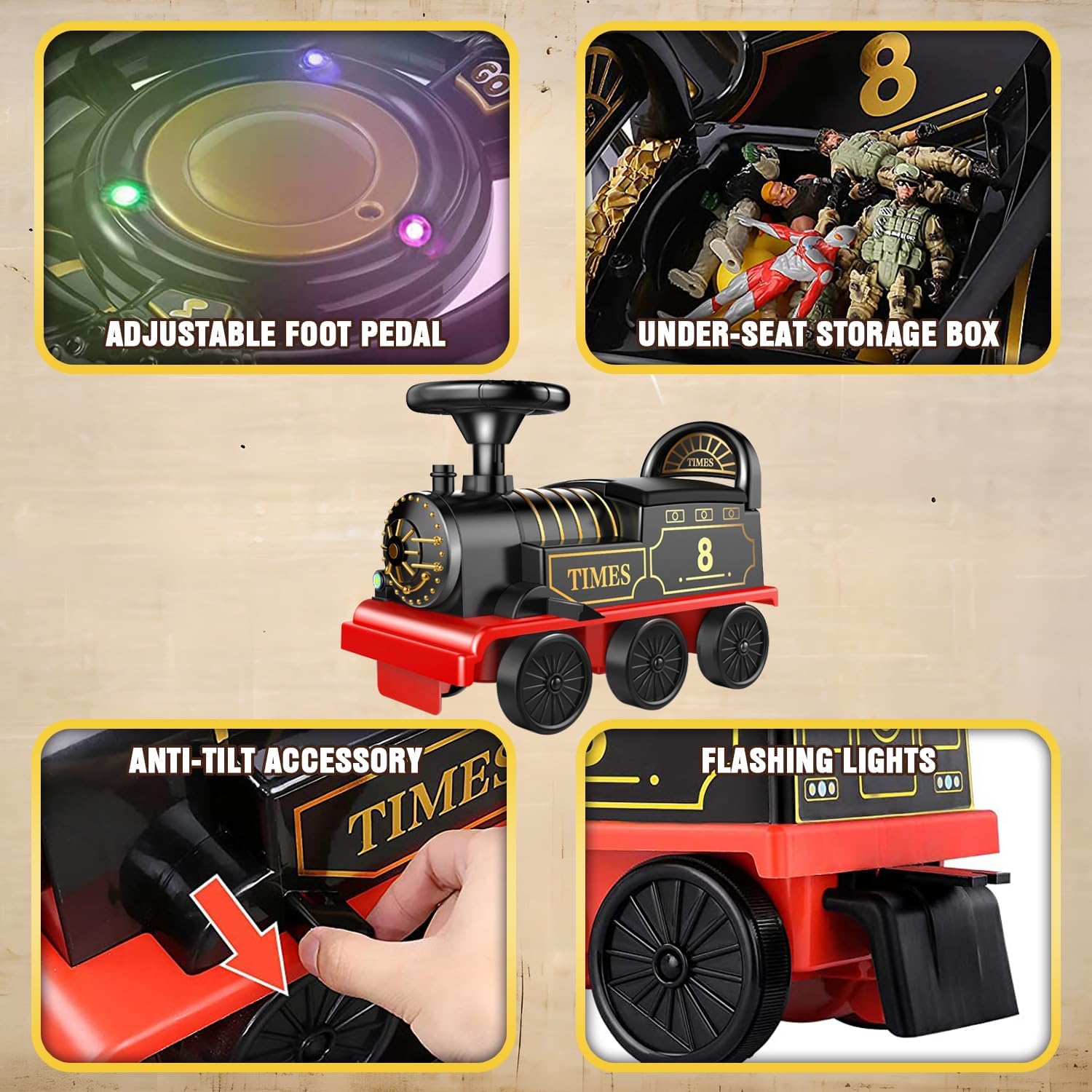 Ride on Train Toys Electric TrainSet with Track 2 Seaters Cargo Car,Music,Light Christmas Birthday Gifts for Toddlers Kids Boys Girls