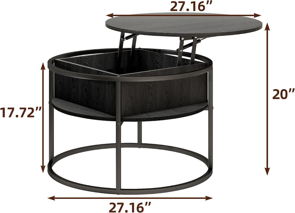 HOJINLINERO Round Lift Top Coffee Table,with Storage Hidden Compartment,Wood Farmhouse Coffee Table Decor