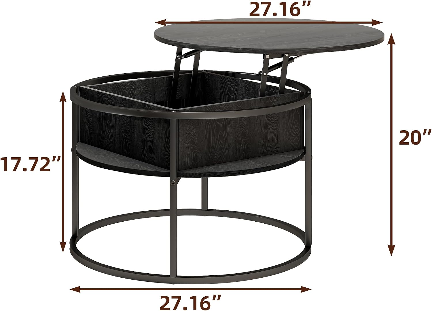 HOJINLINERO Round Lift Top Coffee Table,with Storage Hidden Compartment,Wood Farmhouse Coffee Table Decor