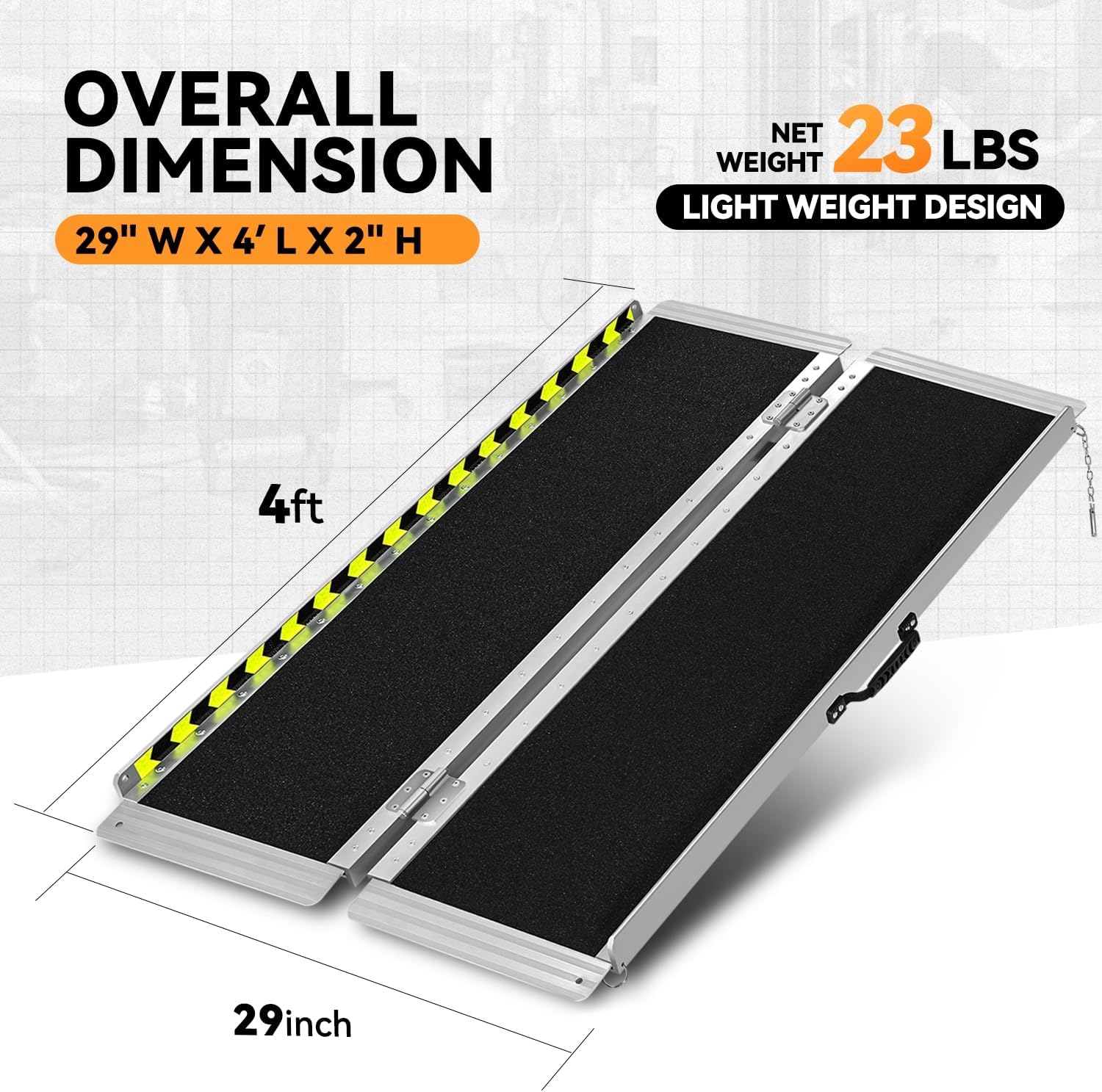 Auto Dynasty Wheelchair Ramp 4FT, Portable Folding Aluminum Wheel Chair Threshold Ramps for Home Steps Doorways, 800Lbs Capacity, 29Inch Width, Metallic/Black