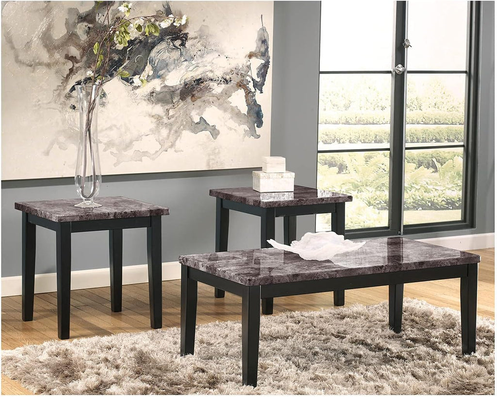 Signature Design by Ashley Maysville Faux Marble Top 3-Piece Table Set, Includes Coffee Table & 2 End Tables, Black