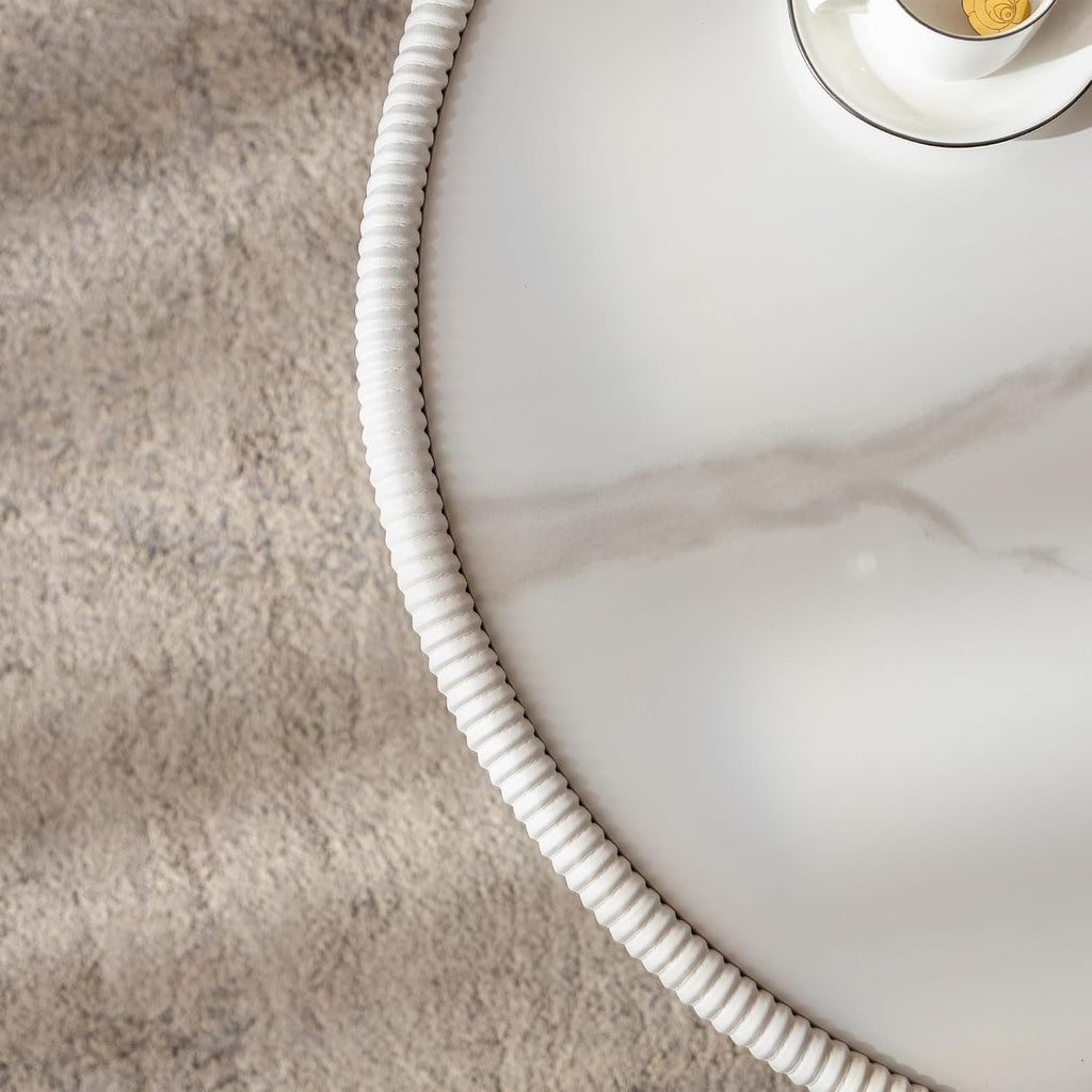 29.53' Round Coffee Table, Modern Cocktail Tables with Decorative Vertical Texture, 29.53 inch White Bowl Center Tables, Accent Sintered Stone Coffee Table for Living Room Apartment Office