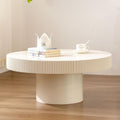 Round Coffee Table, Handcrafted Fluted Drum Coffee Tables Modern Wood Coffee Table Circle Drum Center Table for Living Room, Apartment (White Thin)