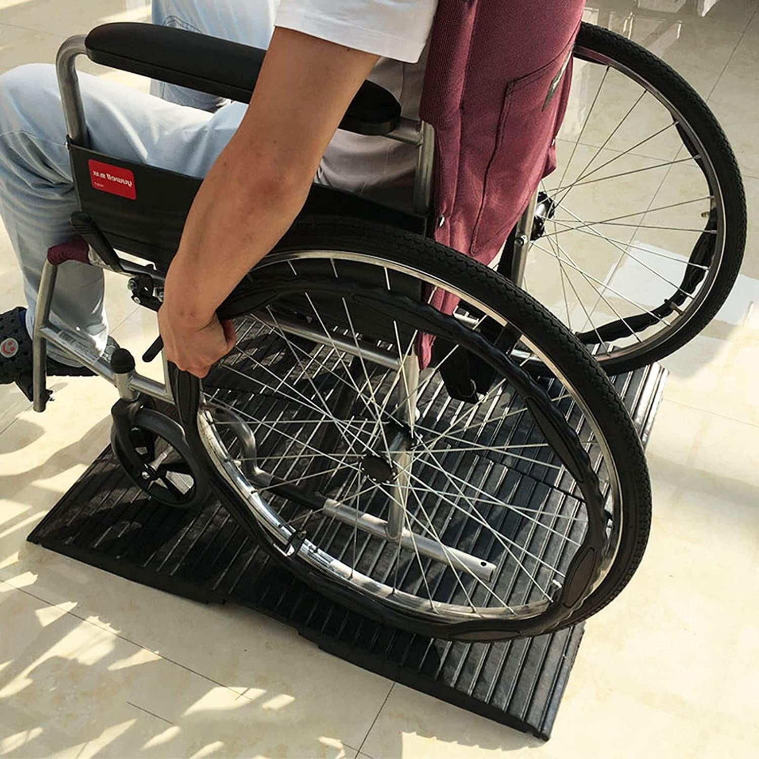 Katzowen Floor Transition Strip Floor Divider Strip, Rubber Wheelchair Ramps for Home, Portable Threshold Ramp 2 Inch Rise/Bridge Ramp for Getting Thru Door, Non Slip Doorway Ramp Load 600 Lbs