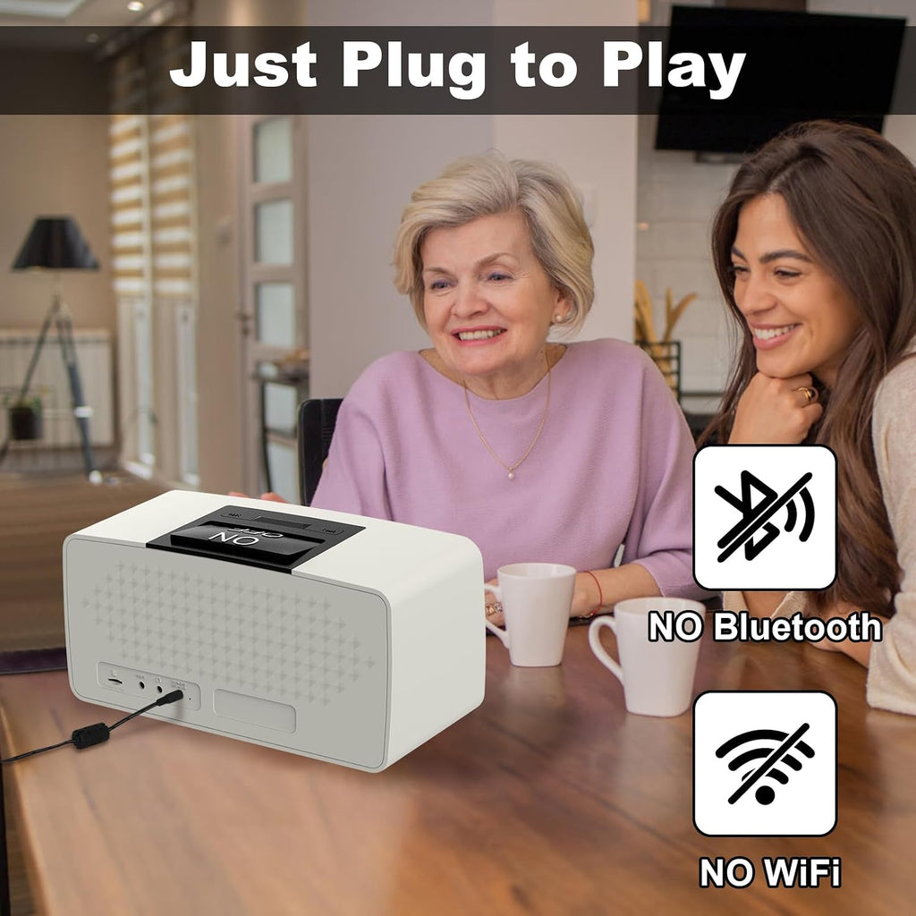 Simple Music Player for Elderly, Easy Audiobook Player with 32GB TF Card & Card Reader for Dementia, Alzheimers, Visually Impaired, Low Vision Patients, Wired - GrayishWhite