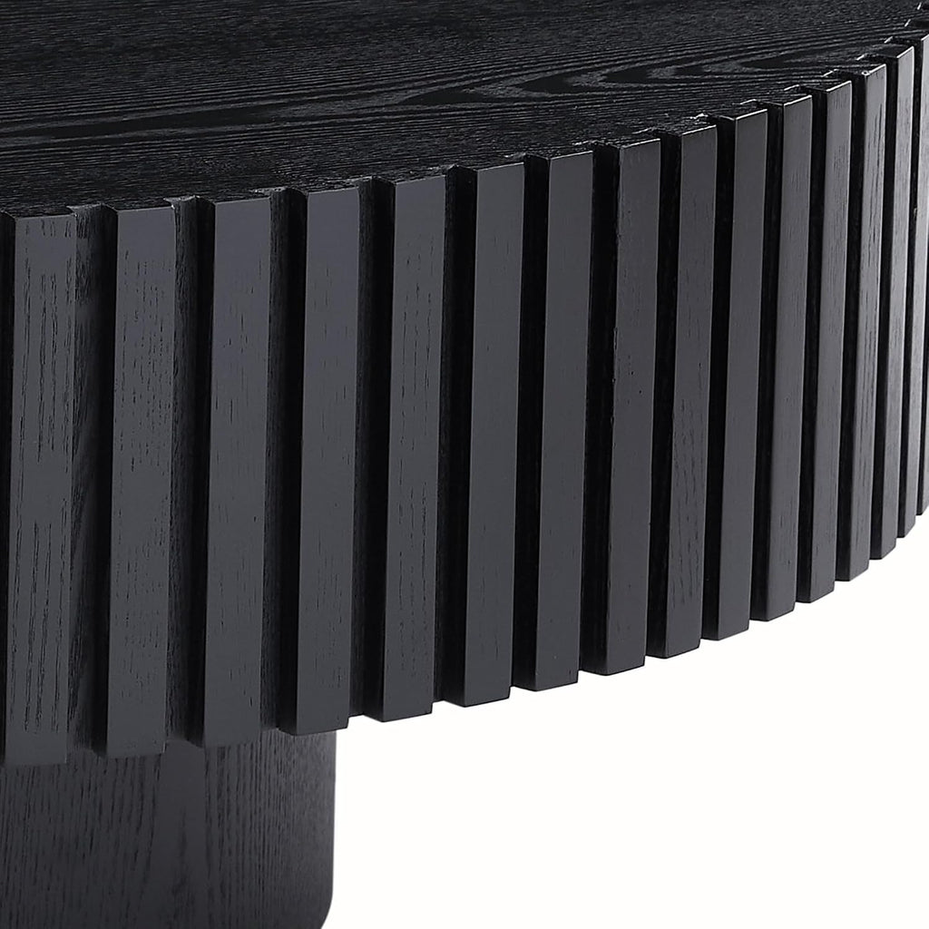 39.4' Round Coffee Table for Living Room, Modern Wooden Coffee Table Circle Center Table with Solid Wood Veneered, Easy Assembly, Black