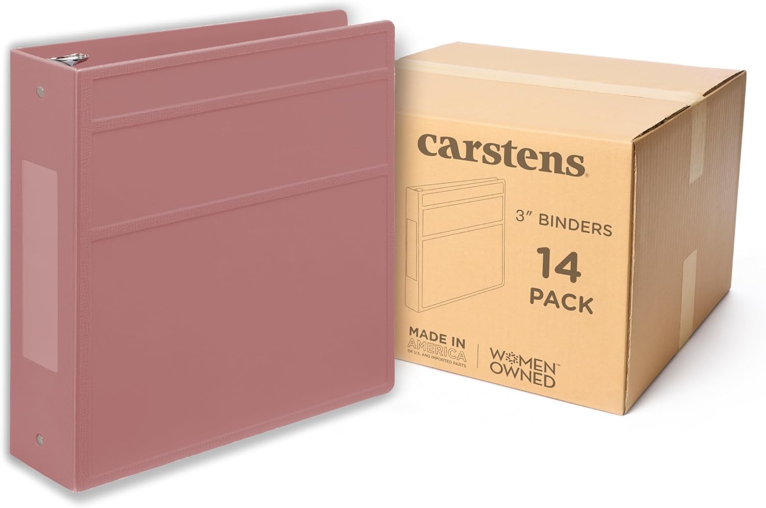 Carstens 3-Inch Heavy Duty 3-Ring Binder - Side Opening, Dusty Rose, Durable Plastic, Precision No-Gap Rings, Waterproof Cover, No Pockets, Holds 400 US Letter Sheets, BPA-Free, Made in USA (1746-3R)