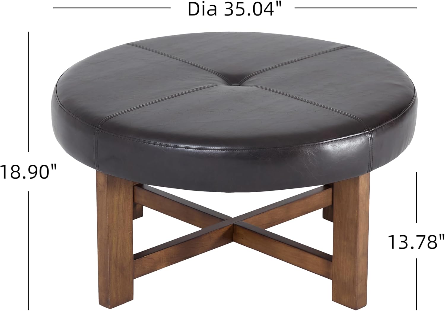 Christopher Knight Home Ladin Modern Round Ottoman Coffee Table, Faux Leather Cocktail Ottoman for Living Room Sofa, Entryway Comfortable Footstool, Wooden Ottoman Foot Rest, Dark Brown+Walnut
