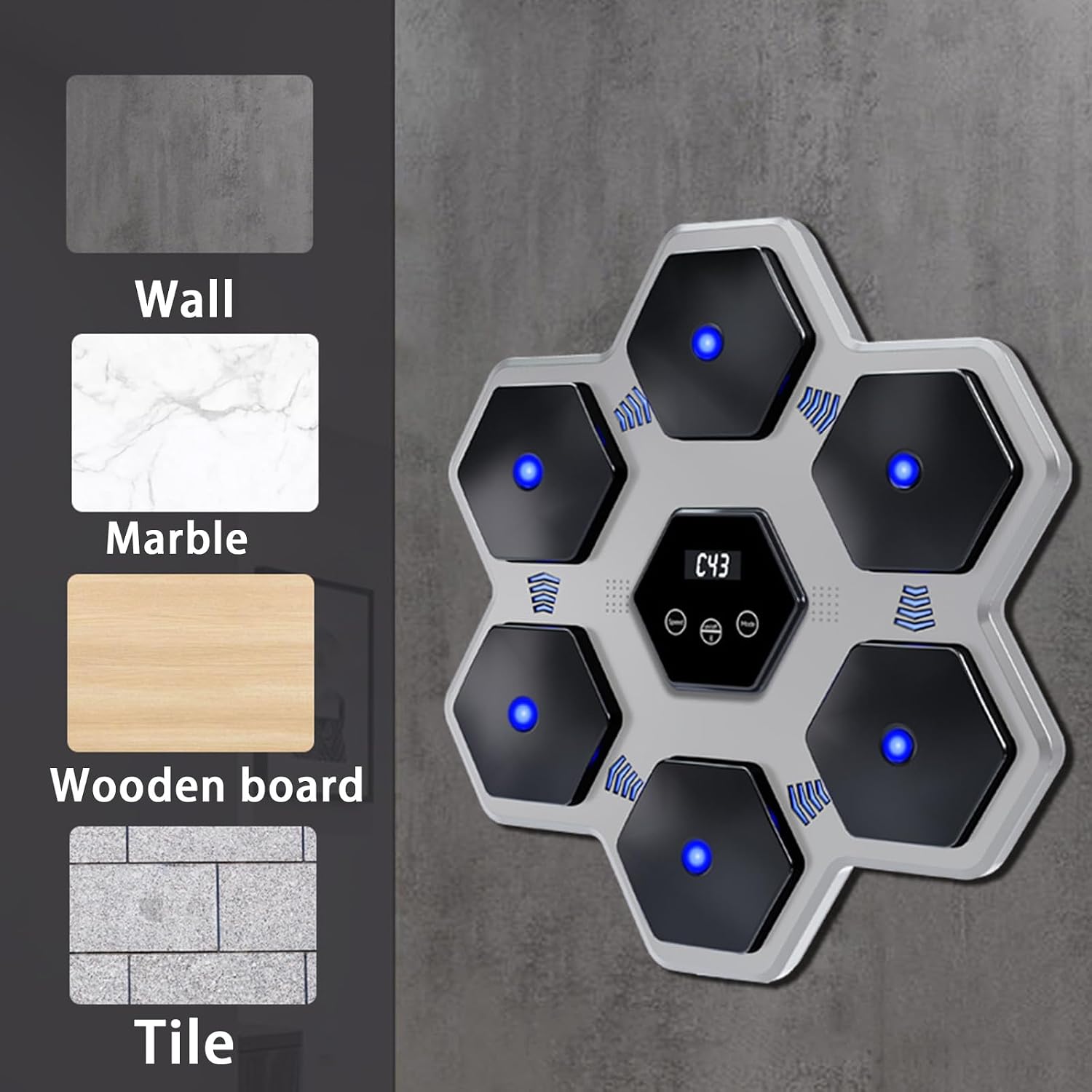 Music Boxing Machine,Wall-Mounted Boxing Target Workout Equipment,LED Electronic Boxing Trainer for Office and Gym