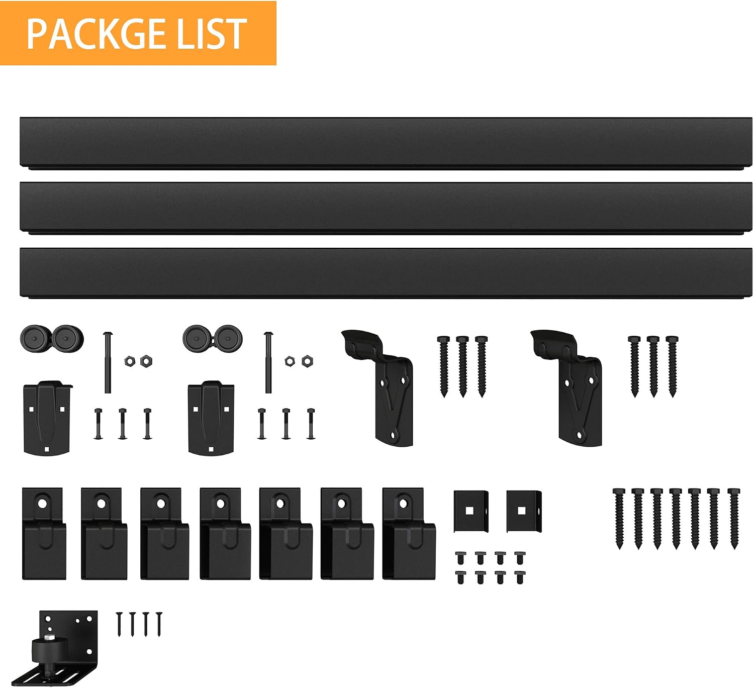 12FT Black Box Rail Exterior Barn Door Hardware Kit, Sliding Heavy Duty Barn Door Track, Wall Mount Barn Door Hardware with 5 Track Brackets(Doors NOT Include）