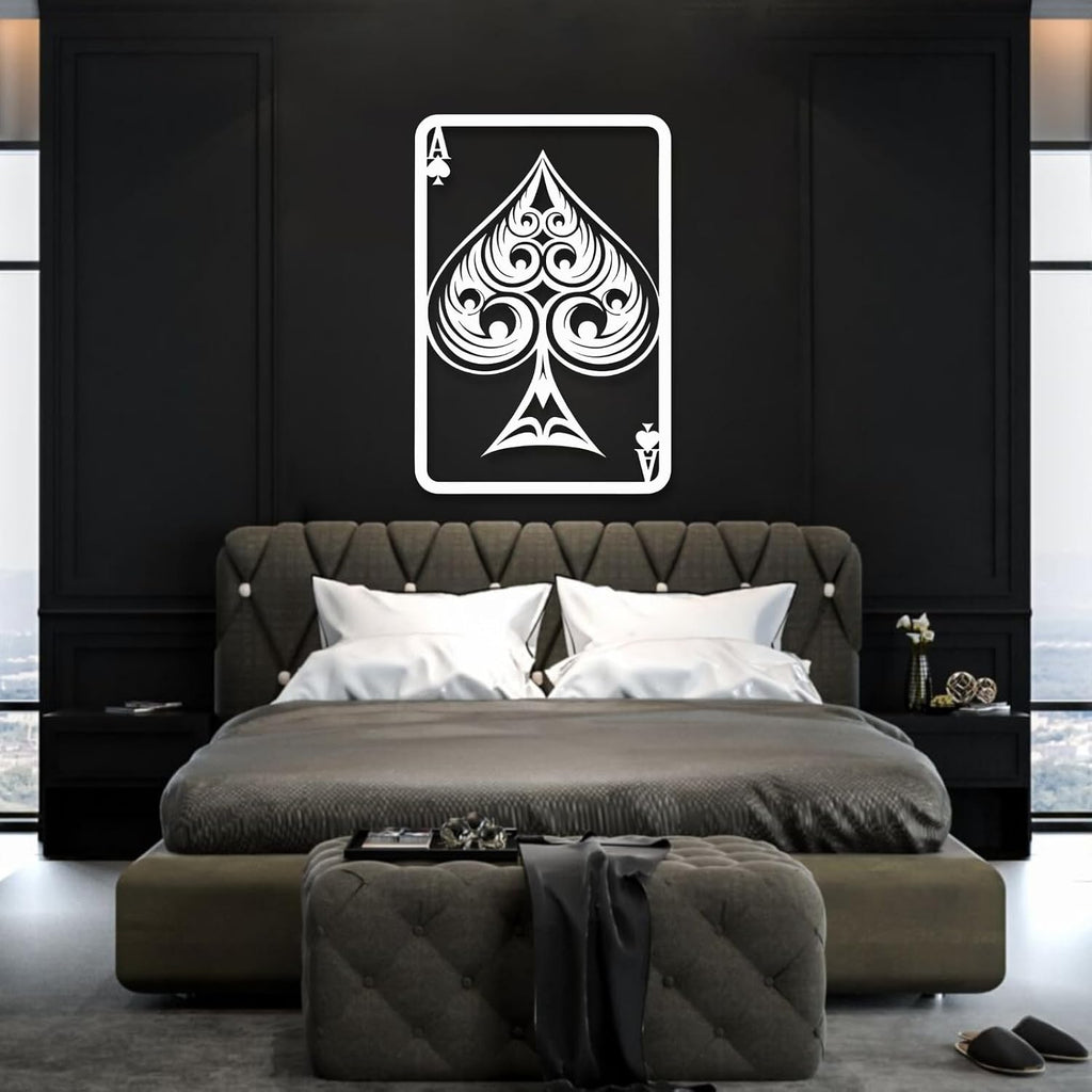 Aportif Metal Ace Of Spades Wall Decor, Ace Of Spades Card Wall Art, Poker Metal Wall Decor, Playing Cards Wall Decor, Housewarming Gift, Living Room Wall Decor (White, 30x20 in / 76x51 cm)
